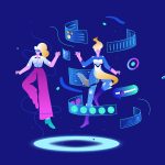 Flying People In Virtual Reality Glasses Creating Digital Twin In Metaverse